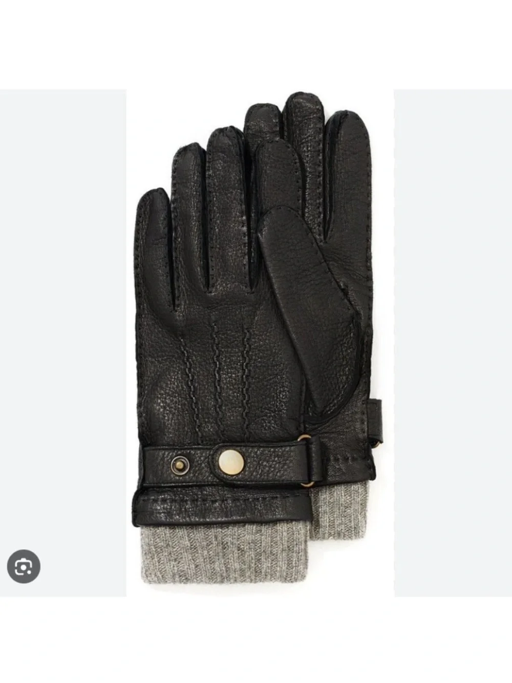 J. McLaughlin Black Leather Gloves with Cashmere Interior Medium